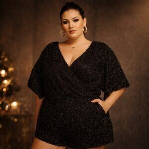 Hilary Duff Smash +Tess Fuzzy Skorty Romper Sz 3X Y2K Metallic Festival Mob Wife